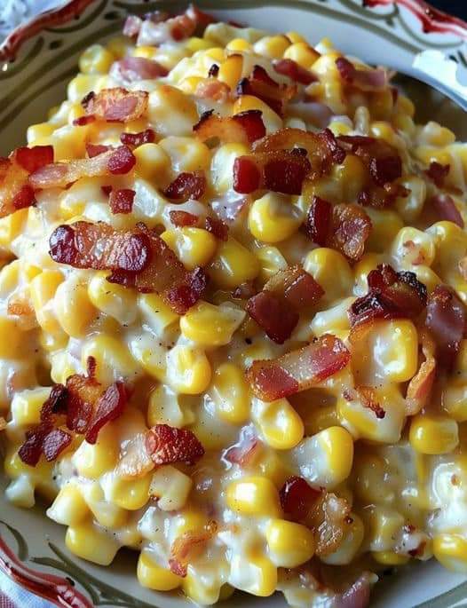 Slow Cooker Cheddar  Corn with Bacon